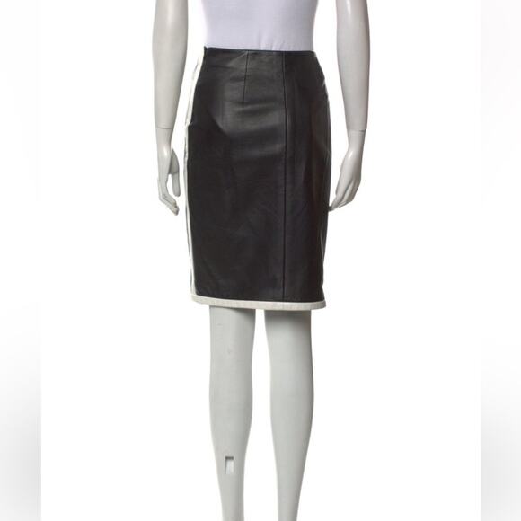 Ralph Lauren Lambskin Skirt - Purple Label - Cream and Black - Size Large - Sz 6 - Picture 10 of 12